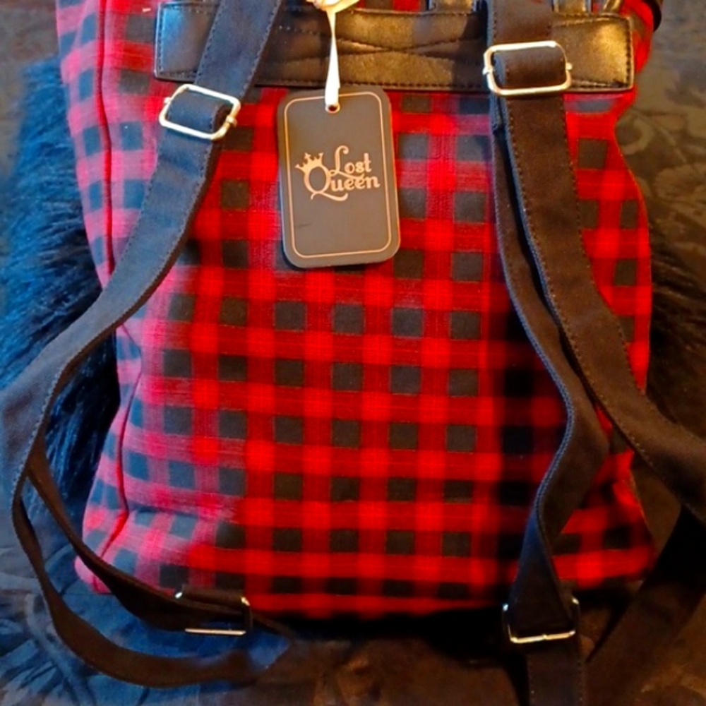 DOLLSKILL LOST QUEEN RED/BLACK TARTAN BACK PACK LOTS OF DETAIL LAST ONE SOLD OUT - Picture 8 of 12